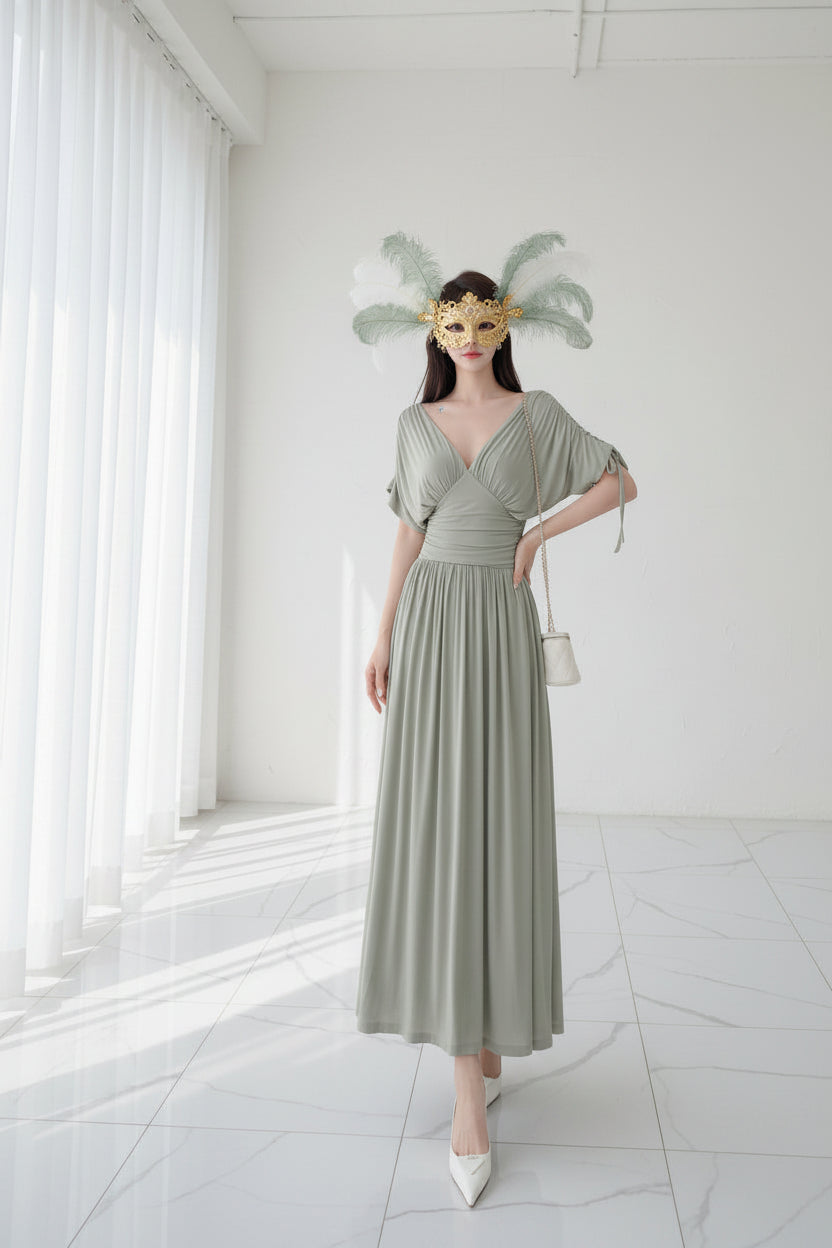 French Retro Pleated Midi Dress